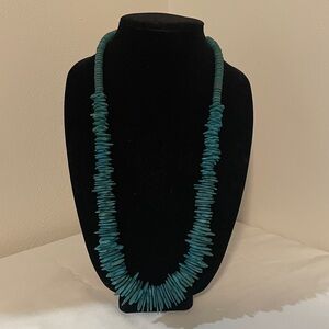 Vintage Teal blue chunky wood chip long necklace